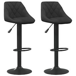 Décoshop26 - Lot de 2 tabourets de bar chaises hautes en velours noir coutures losange et acier noir DEC029831 - noir 3000257581151_0