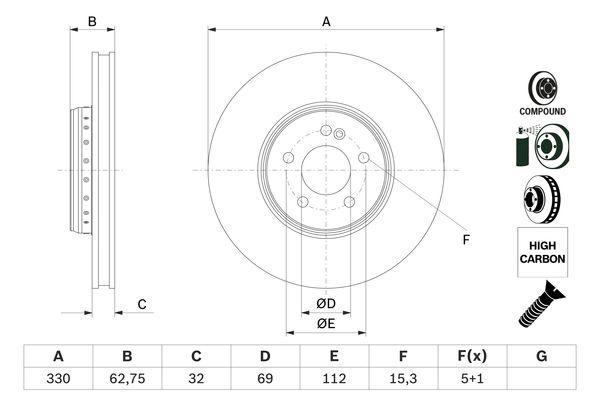 Disque de frein Bosch 0986479G43 - Avant - Ventilé en deux pièces_0