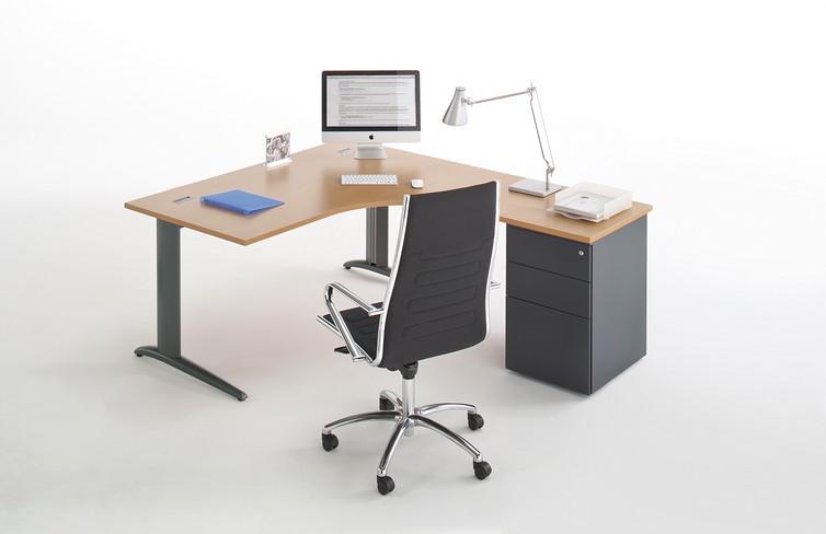 Bureau d'angle Extend Compact - plateaux stratifiés, antibactérien, piétements en acier réglables_0