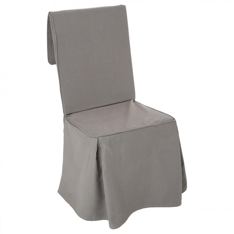 Housse de chaise gris - Paris Prix - 100% coton, ajustable et lavable à 40°_0