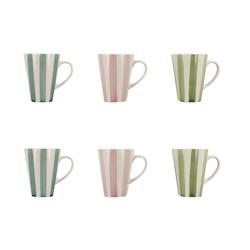 Novastyl - Lot 6 Mugs Arlequin 36cl En Gres Blanc Rayures Couleurs Assorties - 3256391044544_0