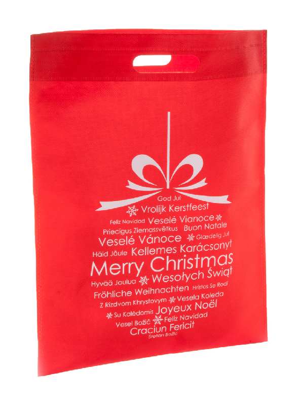 Sac shopping publicitaire en non-tissé motif Noël - 70 g/m² - Couleur rouge_0