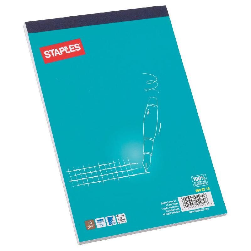 STAPLES BLOC-NOTES AGRAFÉ DIRECTION - FORMAT A5 (60 G/M2) - 100 PAGES NON PERFORÉES À PETITS CARREAUX - COULEURS ASSORTIES (PRIX À L'UNITÉ)