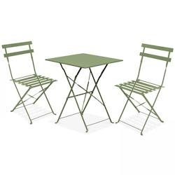 Oviala Business Table de jardin et 2 chaises acier vert cactus - Oviala - vert acier 106542_0
