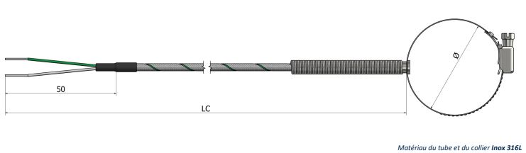 Thermocouple de surface - Collier de serrage (Type 2) TS42 - Type K, N, J, T, E, R, S, B_0