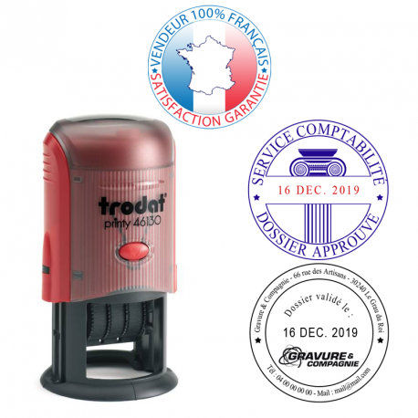 Tampon dateur Trodat Printy 46130 - empreinte 2 + 2 lignes ⌀30 mm offerte - Réf : 007-tampon-texte-dateur-46130_0