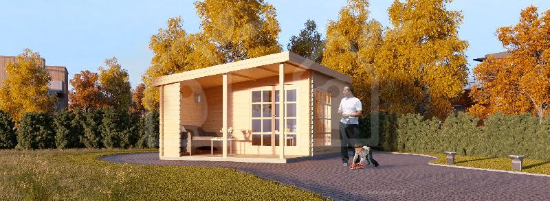 Abri Carl 19.9m² (5x4) en pin nordique naturel - Épaisseur murs 34mm - Avec véranda_0