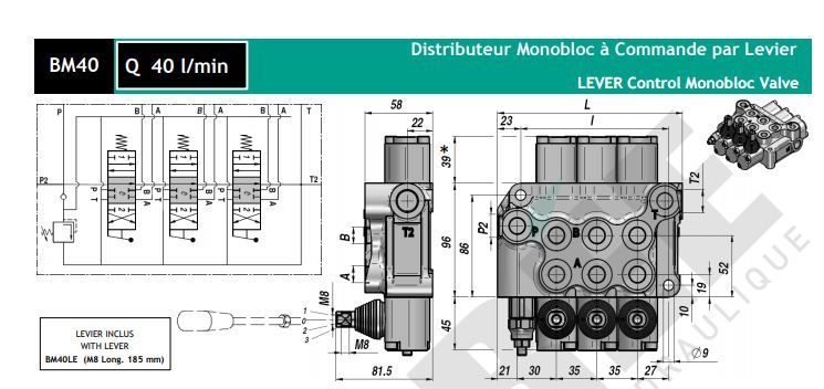 Bm40138 - distributeur hydraulique - perée - monobloc q 40 l/min_0