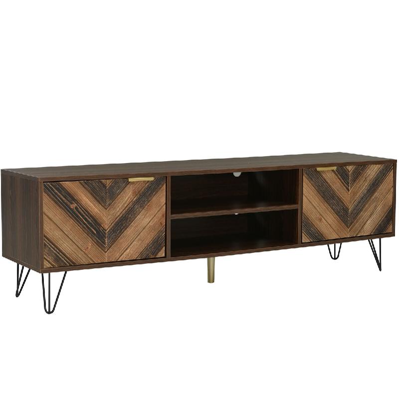Buffet bas Merax avec décor à chevrons et pieds en fer, meuble TV avec portes magnétiques, meuble TV - marron multi-matériau WF299592NAA_0
