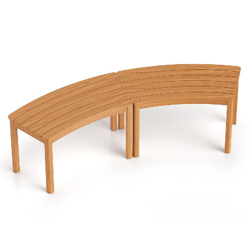 COSTWAY lot de 2 bancs jardin bois d’acacia résistants sans dossier incurvés, naturel - marron Bois massif TI96793-4_0