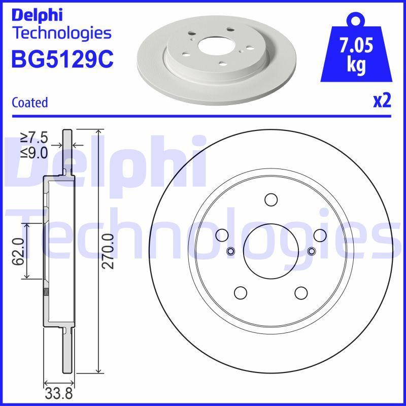 Disque de frein Delphi BG5129C - boîte de 2 disques pleins pour montage arrière_0