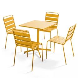 Oviala Business Ensemble table de terrasse carrée et 4 chaises jaune - Oviala - jaune acier 107890_0