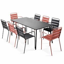 Oviala Business Ensemble table de jardin et 8 fauteuils en métal argile et gris - Oviala - rose acier 109278_0