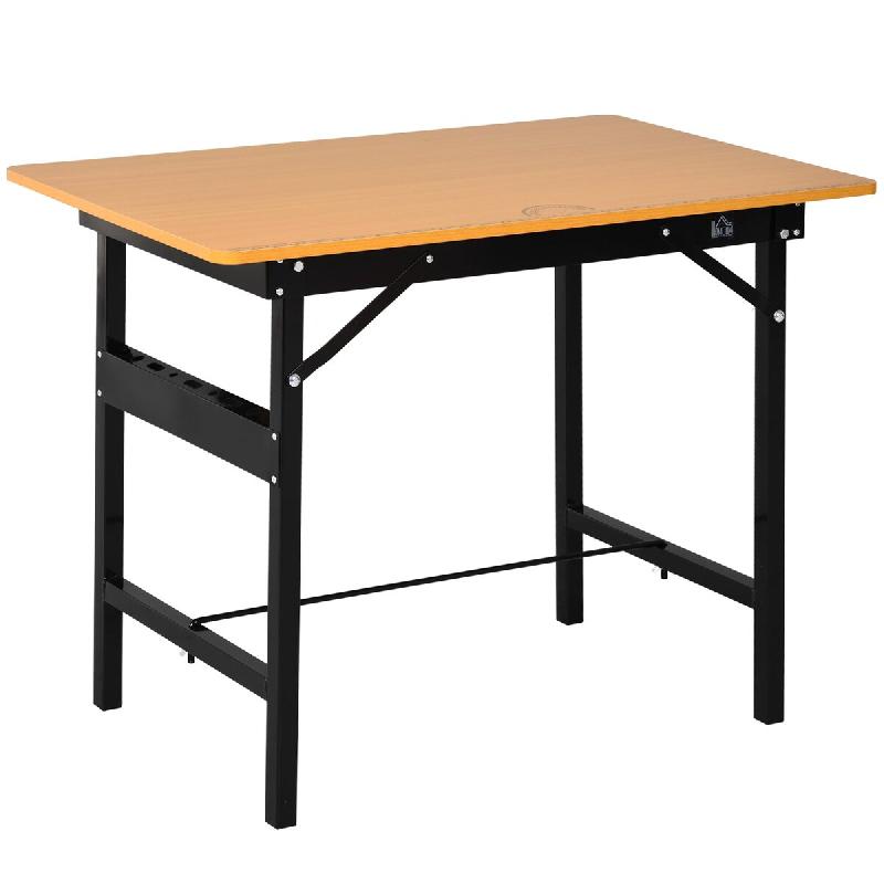 Établi atelier pliant 100 x 60 x 75.5 cm rangement outils règle rapporteur intégré stable design industriel en MDF jaune 21_0007122 - jaune métal_0