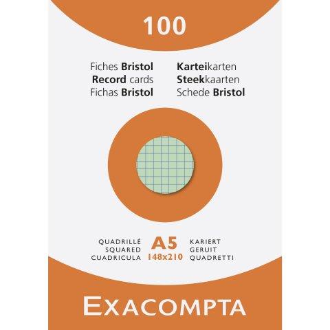 FICHE BRISTOL 148 X 210 MM QUADRILLÉE 5 X 5 COULEURS ASSORTIES NON PERFORÉE EXACOMPTA - BOÎTE DE 100