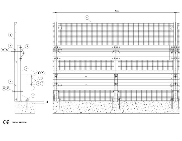 Glissière de sécurité H4-W4 3 ondes avec panneau de réseau - Marcegaglia Buildtech - Barrières pour bordure de pont_0