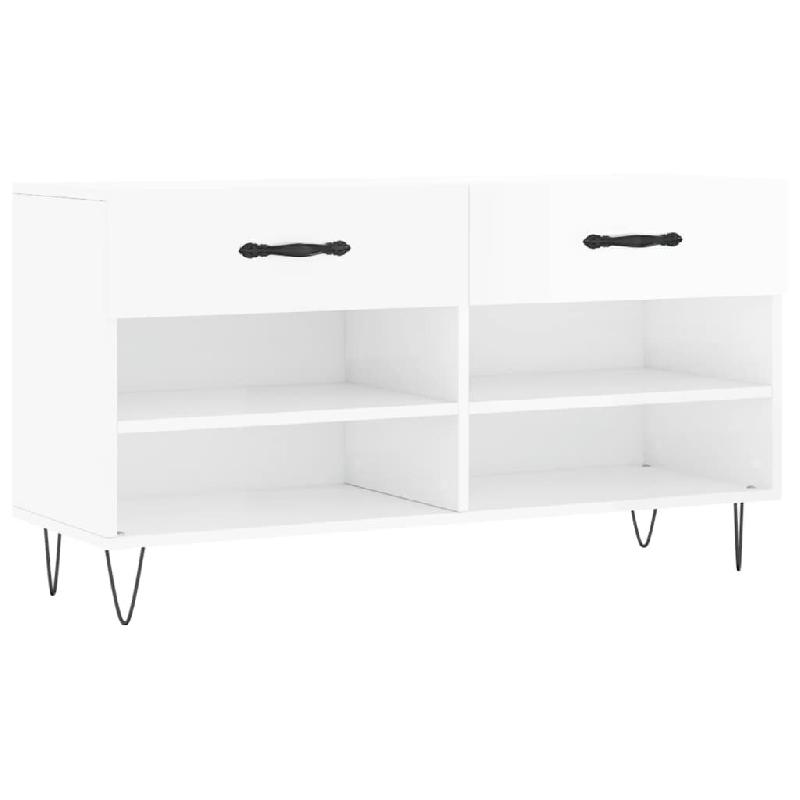 Helloshop26 - Banc à chaussures bottes commode étagère meuble entrée rangement brillant 102 x 35 x 55 cm bois d'ingénierie blanc 02_0022900 - bla_0