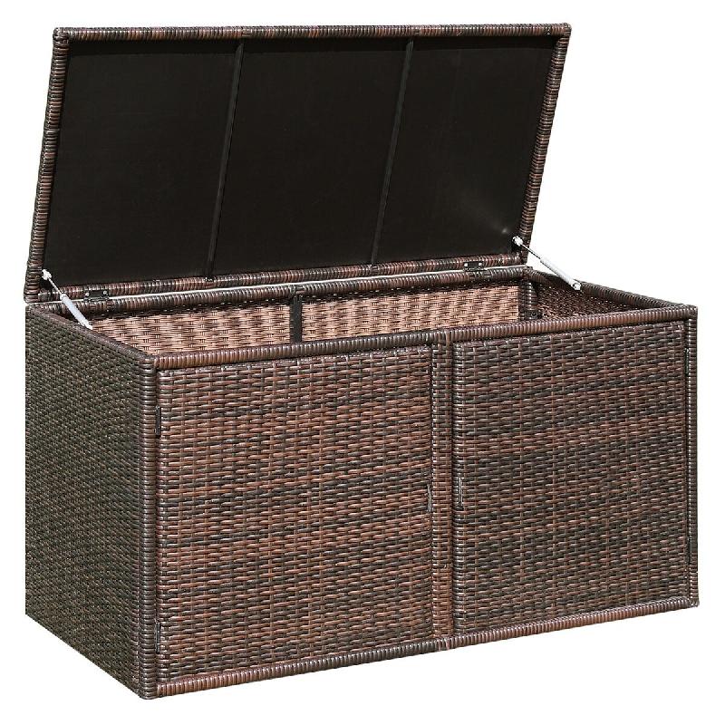 Helloshop26 - Coffre de rangement extérieur 335 litres avec 2 étagères design moderne 115 x 60 x 65 cm en rotin PE marron 20_0011489 - 3000226748837_0