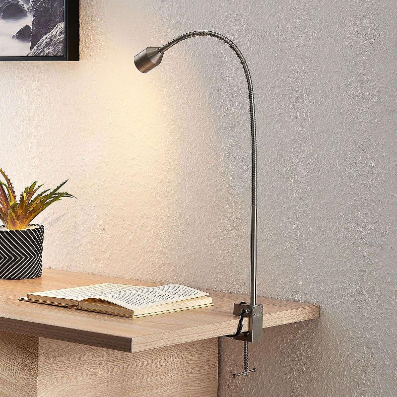 LINDBY, LAMPE À PINCE LED HANILO, HAUTEUR 80 CM, NICKEL, MÉTAL