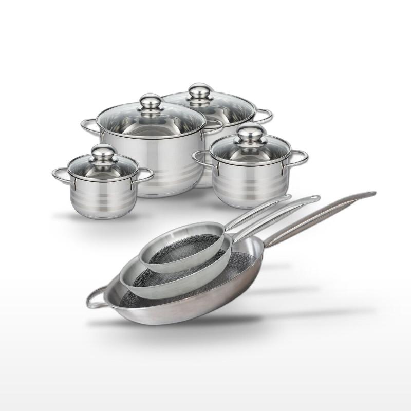 Lot 3 Faitouts 14/16/24cm & 3 Poêles 24/28/32cm Elo Relief Solution - gris 3176239942811_0