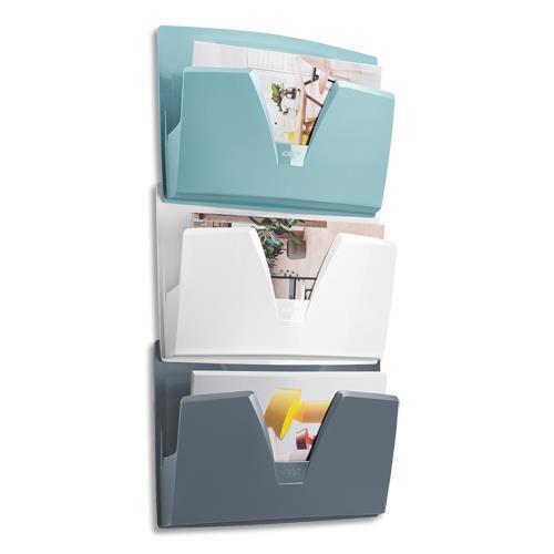 LOT DE 3 CORBEILLES MURALES CEP RIVIERA, FORMAT A4+, CHARGE 2,5 KG - DIM (LXHXP) : 36,1 X 71,5 X 8,6 CM