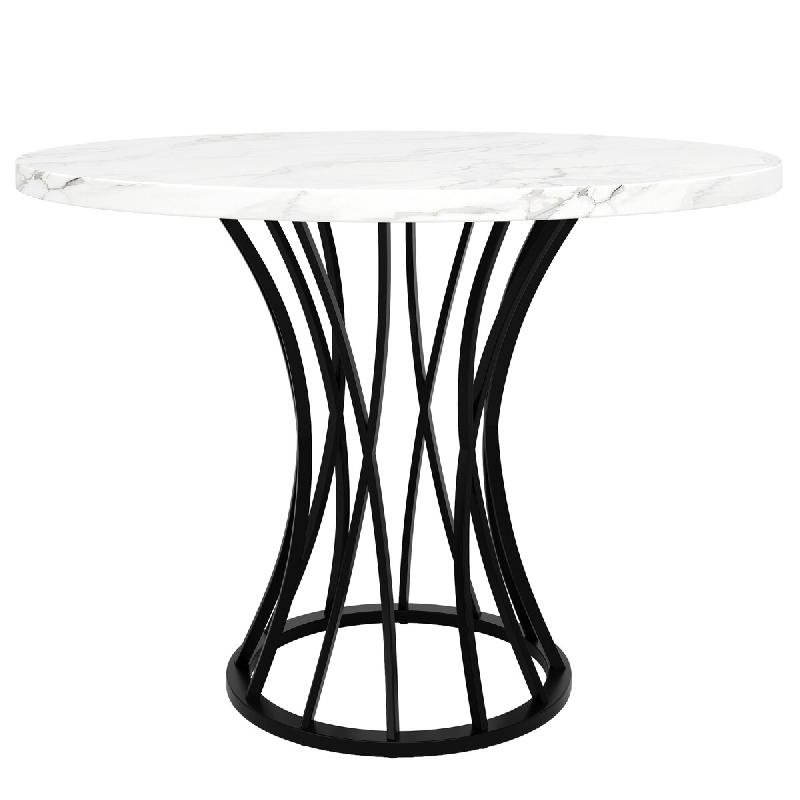 Merax Table à manger ronde 80 x 80 x 76 cm, plateau en MDF marbré, pour 4 à 6 personnes dans la salle à manger et le salon, noir - noir multi-mat�_0