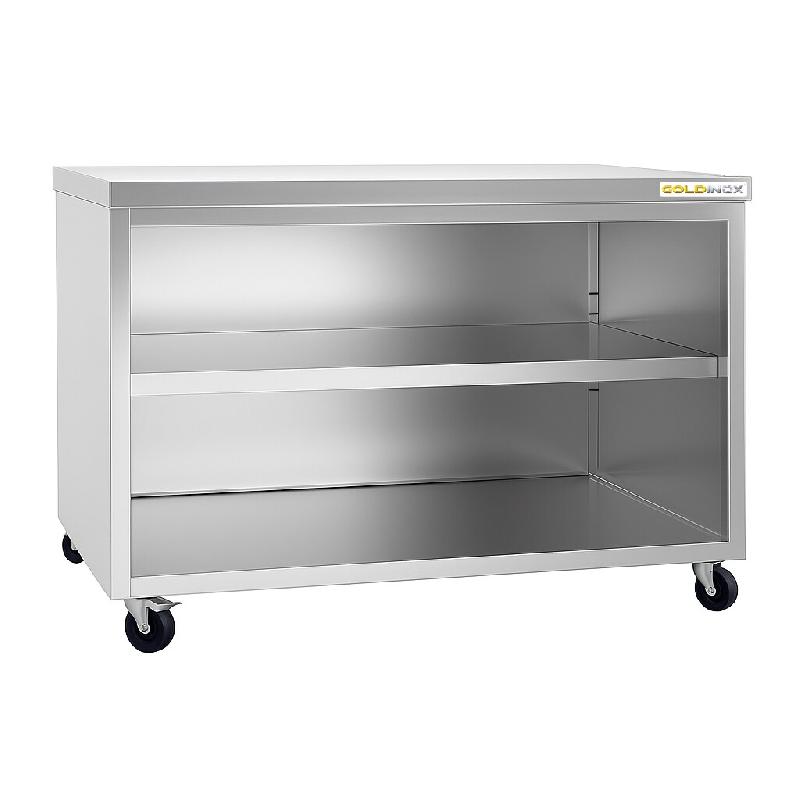 Meuble bas inox ouvert 2000x600 mm sur roulettes PREMIUM - GOLDINOX - gris inox 3701770813407_0