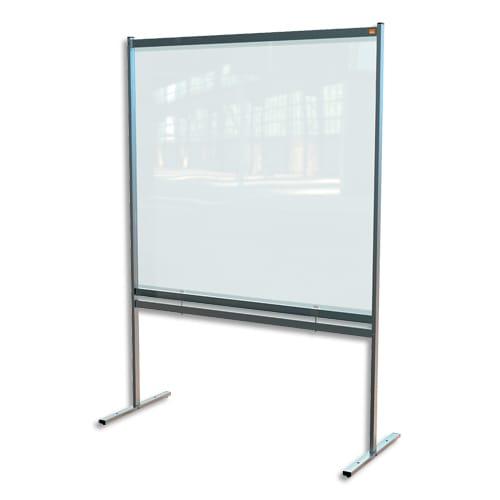 Nobo - Cloison de séparation bas ajourée en PVC transparent Premium Plus, sur pied mobile - L148 x H206 x P61 cm_0