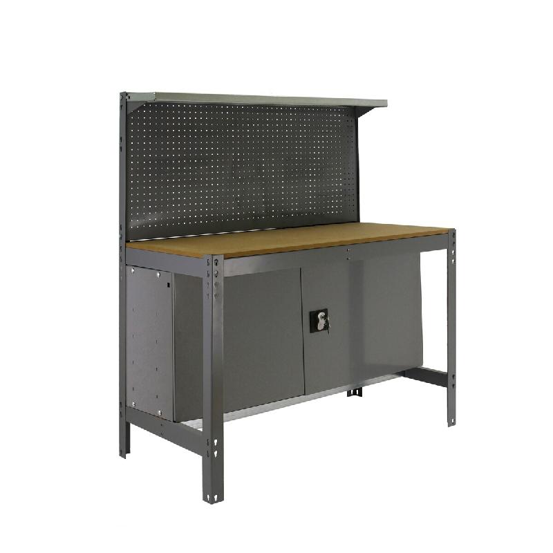 SimonRack Établi d’atelier, 910x610 mm, panneau perforé et armoire, Charge 400 kg, Gris - BT-3 - gris métal 8425437123207_0
