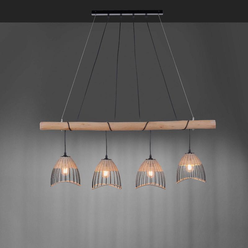 JUST LIGHT. SUSPENSION REED EN BOIS, À 4 LAMPES