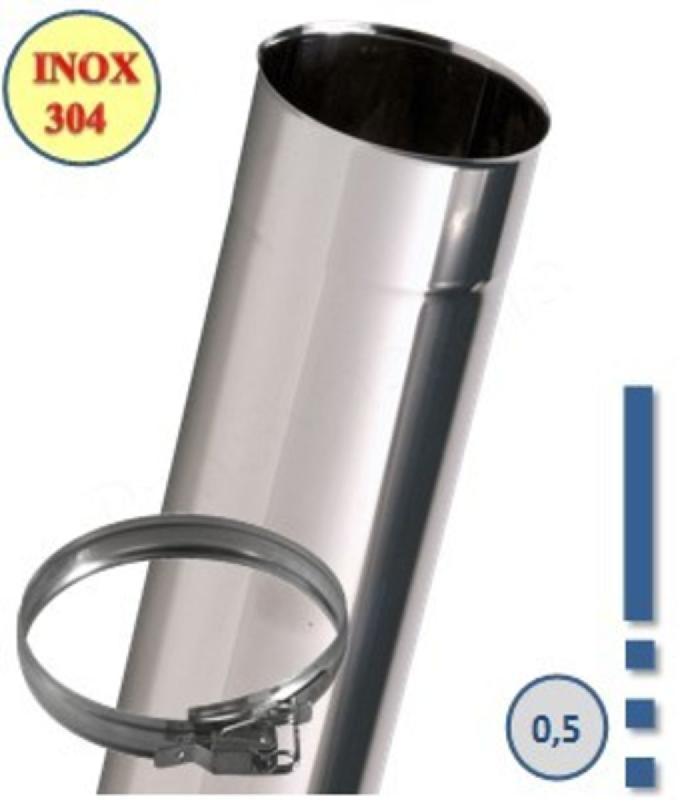 TUYAU COULISSANT INOX 304 - L = 50 CM - Ø 125 MM + BAGUE DE RÉGLAGE
