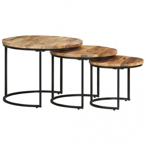 VidaXL Tables gigognes 3 pcs Bois de manguier brut Modèle Versailles Pro - 338002XL_0