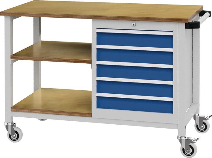 Établi l.1200xP540xH880 mm hêtre Multiplex gris clair/bleu de sécurité 5 tiroirs_0