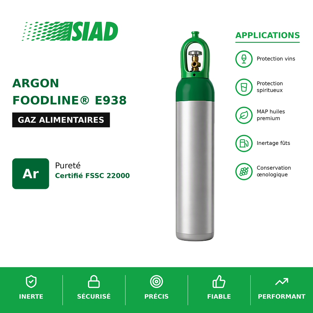 Argon alimentaire FOODLINE® E938 SIAD - Protection contre oxydation pour vins et spiritueux - MAP huiles premium_0