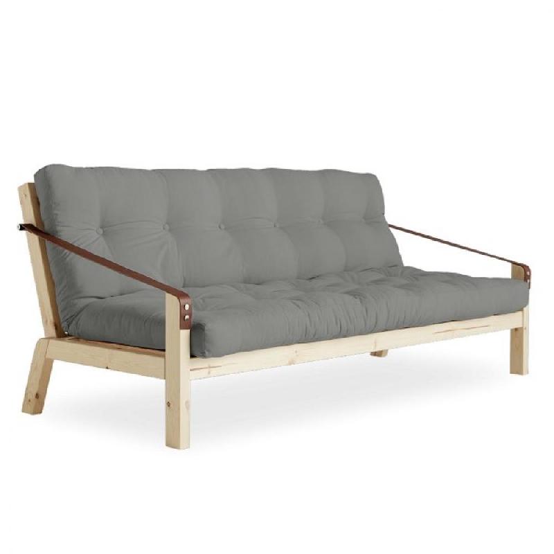 Banquette futon Poetry en pin massif - Coloris grey - Couchage 130 x 190 cm - Accoudoirs en cuir_0