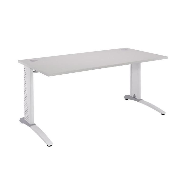 BUREAU DROIT BIOSPACE 2 - L. 160 X P. 80 CM - PLATEAU GRIS - PIEDS L BLANC - EMBASE 'AVOCAT'
