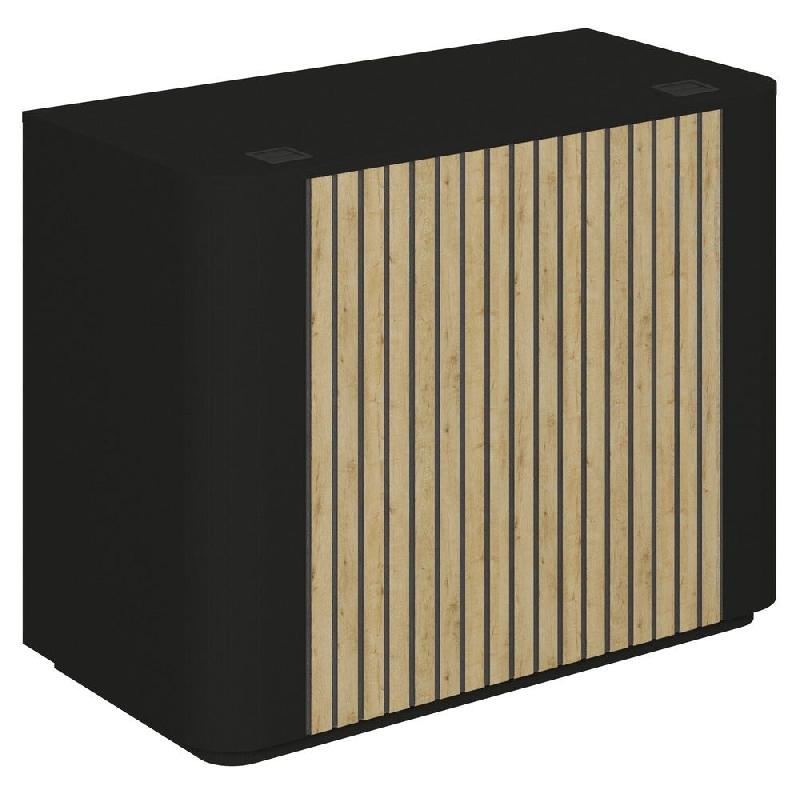 Comptoir noir Vertigo T03 2 angles arrondis MDF noir et chêne clair 120x60x93cm_0