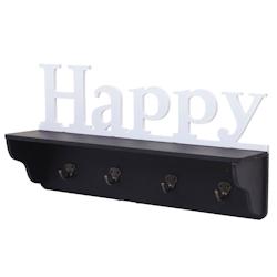 Décoshop26 - Porte-manteau mural Happy avec 4 crochets 30x60x13cm en bois de pin noir/blanc 04_0001017 - blanc 3000573232690_0