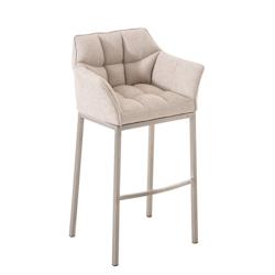 Décoshop26 - Tabouret de bar chaise haute de comptoir couture carrées assise en tissu crème 4 pieds stables en acier inoxydable 10_0004719 - 300025_0