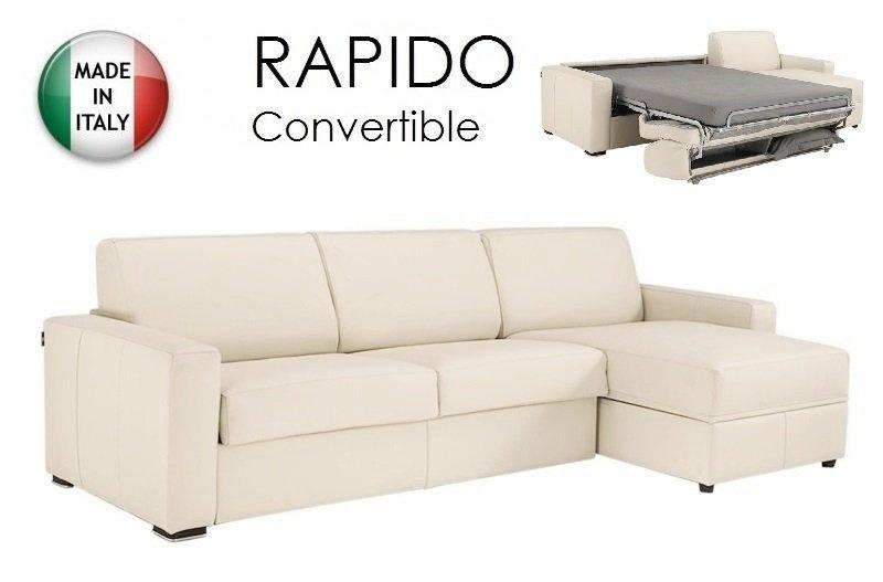 Canapé d'angle Dreamer convertible express 160cm - Polyuréthane beige - Matelas 16 cm - Fabrication italienne_0