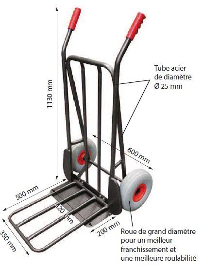 Diable de manutention en acier - capacité 300 kg - modèle HT300/NLC RG - bavette fixe et repliable - roues premium_0