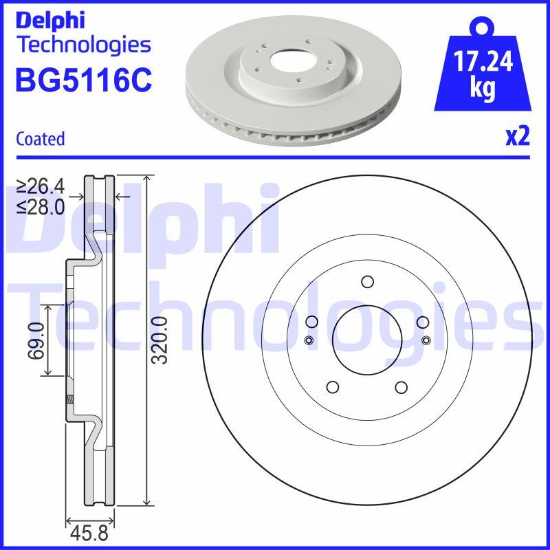 Disque de frein Delphi BG5116C - ventilé - avant - boîte de 2 disques_0