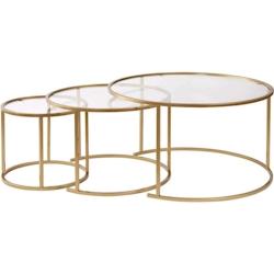 Ensemble de 3 tables gigognes rondes en métal et verre Aurum doré verre transparent Hanah Home - 8684283511624_0