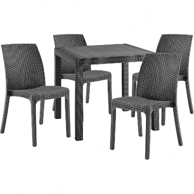Ensemble de 4 chaises avec table carrée en rotin anthracite - noir plastique polypropylène 8050054388502_0