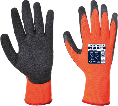 Gants de protection thermique - enduit latex orange noir A140 - doublure acrylique chaude - niveau anticoupure A1 ANSI_0