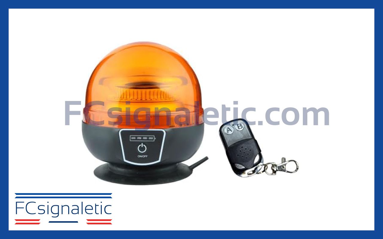 Gyrophare à led orange autonome embase magnétique avec télécommande LEDWORK LWK0409TC_0