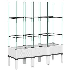 Helloshop26 - Jardinière bac lit surélevé plantes fleurs terrasse jardin avec treillis 120 x 40 x 142,5 cm PP blanc 02_0038242 - 3000214148144_0