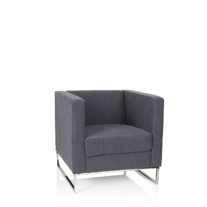 Hjh OFFICE Fauteuil de lounge BARBADOS Structure en acier inoxydable tissu 1 place gris foncé - gris polyester 713501_0