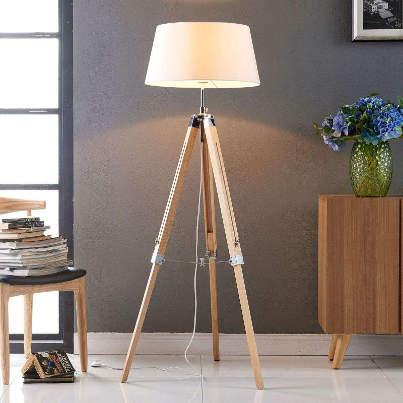 LINDBY LAMPADAIRE KATIE, 162 CM, BLANC, TEXTILE, BOIS, TRIPODE