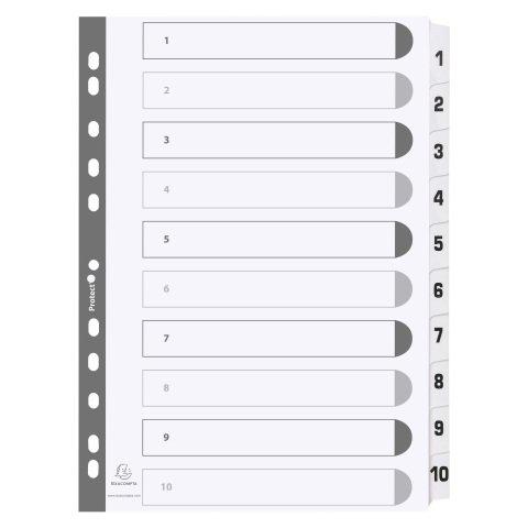 LOT DE 2 - INTERCALAIRE A4 POLYPROPYLÈNE BLANC EXACOMPTA 10 ONGLETS NUMÉRIQUES - 1 JEU